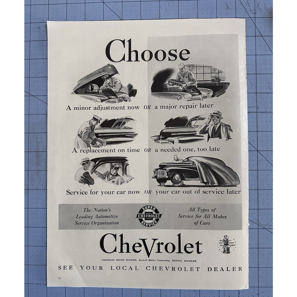 Choose Chevrolet Super Service WWII 1940’s Print Ad